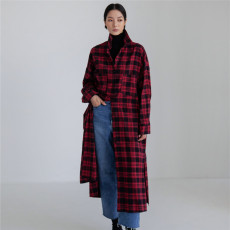 批发2026早春装大码女装中长款外套宽松大码侧开叉<b class='q'>格子</b>衬衫