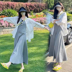 批发2026早<b class='q'>春</b>新款大码女装韩版纯棉吊带连衣裙衬衫两件套
