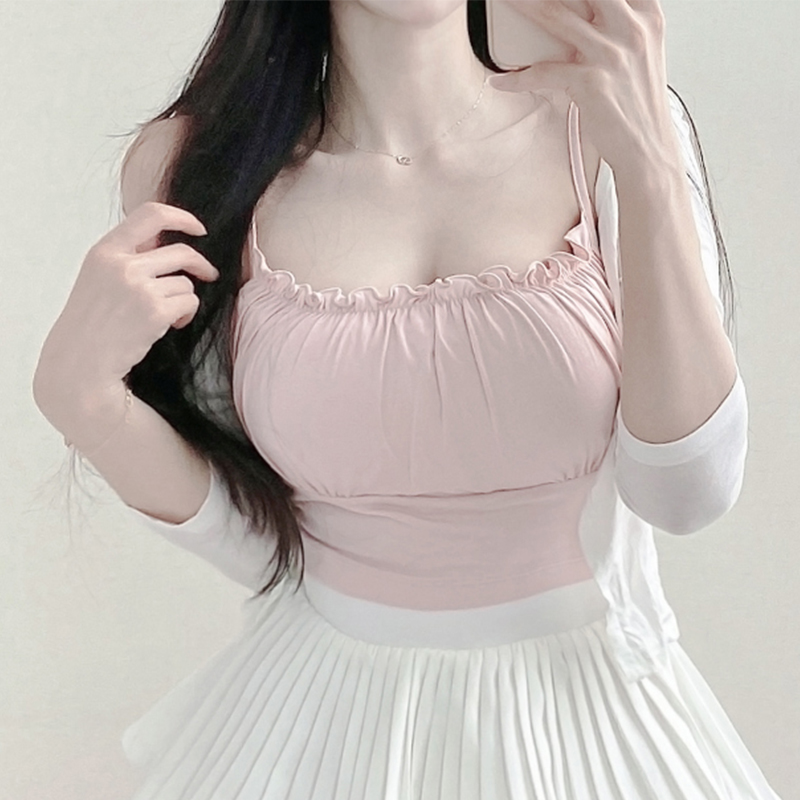 한국 동대문 레이스 순수한 욕망 바람 쇼트 스타일 캐미솔 벨트 가슴 패드 수 있습니다. 조정 몸매 가꾸기 인사이드 가져 가라. 여름