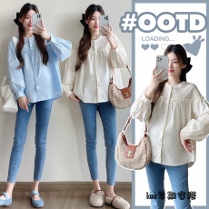 批发实拍2024秋季新款孕妇<b class='q'>韩版</b>拼接宽松娃娃衫上衣