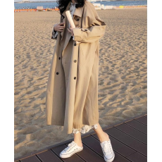 批发风衣女中长款2024春秋新款韩版学生气质宽松百搭休闲网红过膝外套