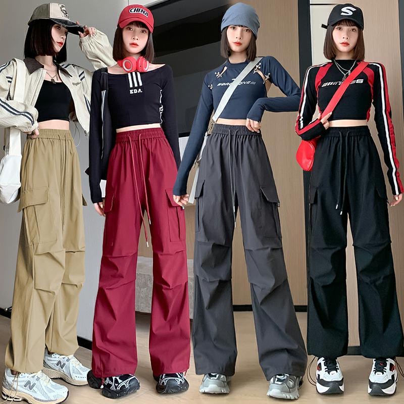 기타 색상 7 코드 아메리칸 워크웨어 팬츠 여성 새로운 하이웨이스트 루즈핏 캐주얼 넓은 다리 운동 바지