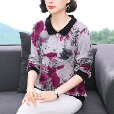 批发翻领长袖t恤女秋季新款大码女装宽松显瘦洋气中年妈妈<b class='q'>春</b>秋打底衫