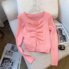 批发实拍 大货 2026春装新款设计感V领花朵修身款<b class='q'>打底衫</b>上衣针织衫女