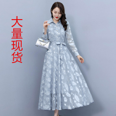 批发实拍 2026春款修身长袖提花<b class='q'>雪纺</b><b class='q'>连衣裙</b>气质大摆长裙女