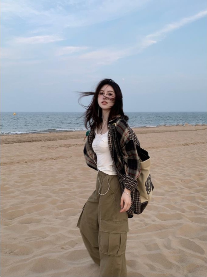 팬 지혜 조 아메리칸 레트로 체크무늬 여성 셔츠 작은 키 외부 가져 가라. 캐주얼 맨위 디자인 센스 루즈핏 긴팔 재킷
