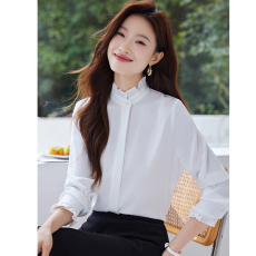 批发实拍2026春季新款木耳边长袖衬衫女缎面衬衫打底小衫春