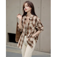 批发休闲百搭格子衬衫外套26年秋原宿衬衫百搭复古宽松小外套