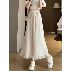 批发国风新中式胖妹妹阔腿裤女春夏<b class='q'>雪纺</b>九分开叉裤子<b class='q'>裤裙</b>垂感裙裤新款