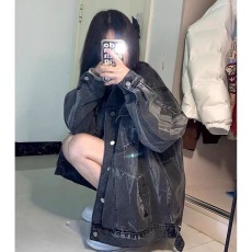 批发2024春秋新款酷盐系少女时尚炸街扎染<b class='q'>牛仔</b>外套女bf慵懒风宽松上衣