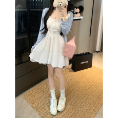 批发实拍~大码女装纯欲蕾丝拼接小白裙甜辣吊带<b class='q'>连衣裙</b>收腰显瘦两件套