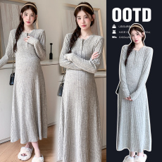 批发孕妇秋装连衣裙长款高级设计法式修身百搭打底外出裙子