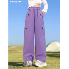 批发女童工装裤春秋款女孩新款秋装儿童直筒裤子运动加绒阔腿裤女大童