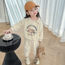 批发纯棉华棉<b class='q'>新款</b>女童休闲长袖上衣套装洋气长裤两件套可爱外穿秋装潮