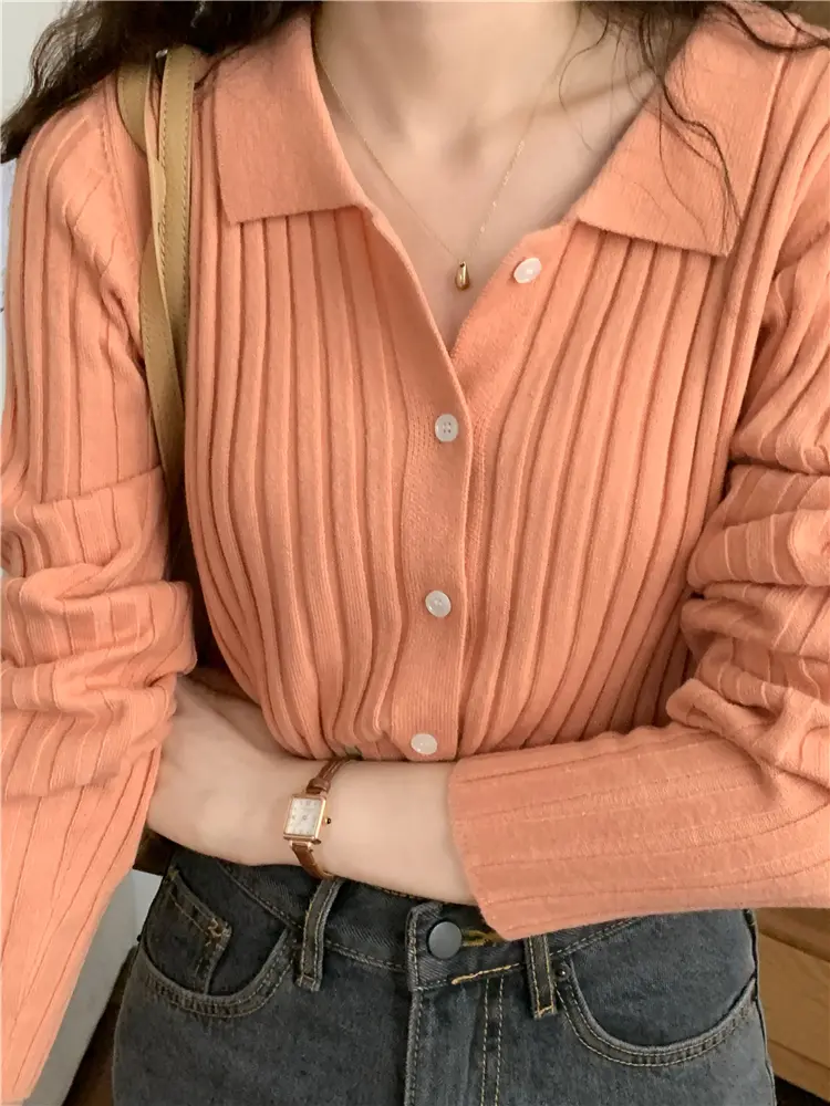 폴드 칼라 가디건 상세 이미지 3