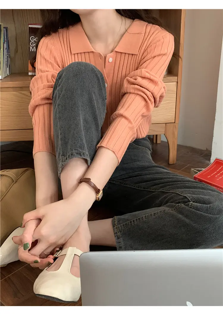 폴드 칼라 가디건 상세 이미지 4