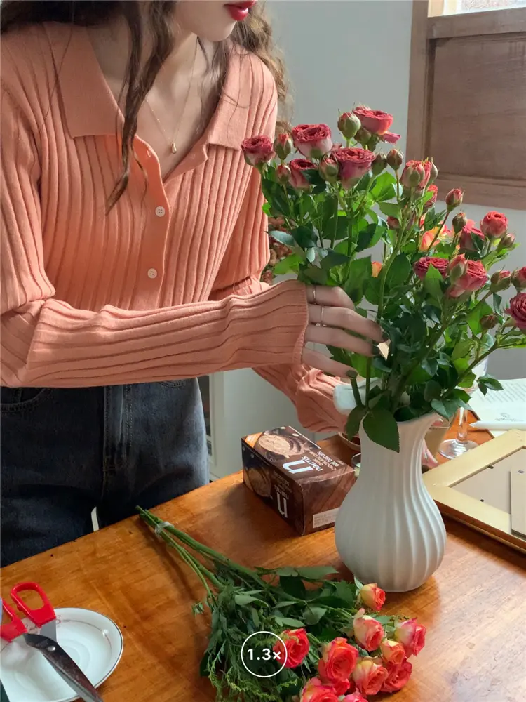 폴드 칼라 가디건 상세 이미지 11