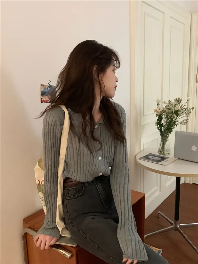 폴드 칼라 가디건 상세 이미지 33