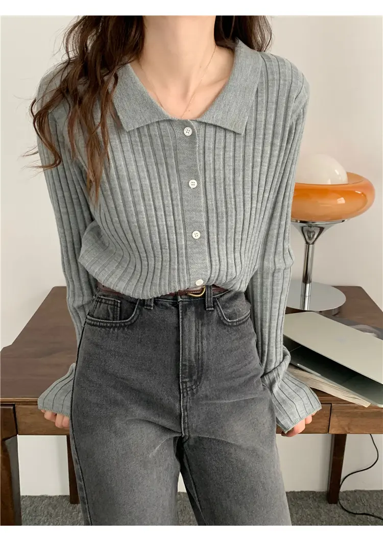 폴드 칼라 가디건 상세 이미지 34