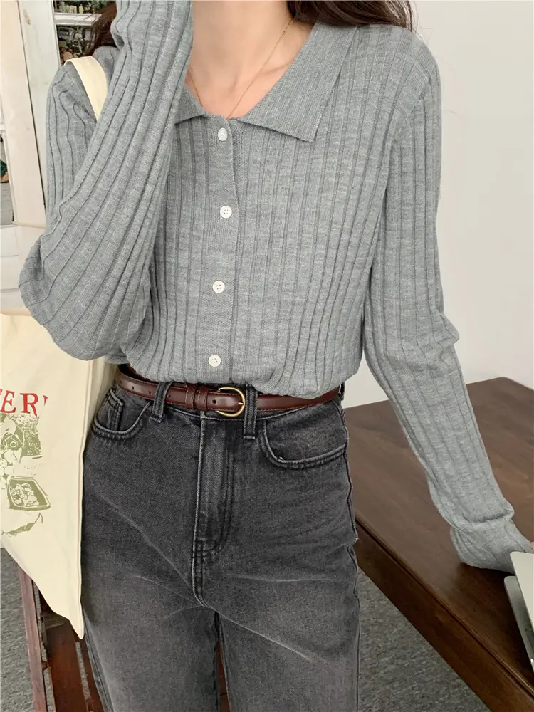 폴드 칼라 가디건 상세 이미지 35