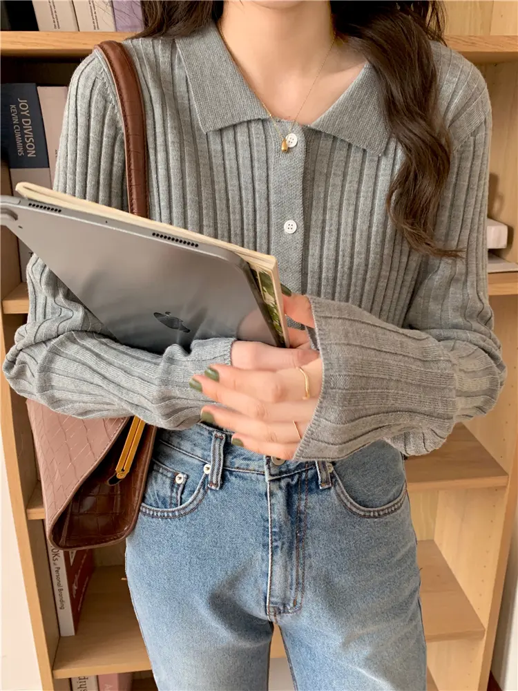 폴드 칼라 가디건 상세 이미지 39