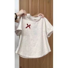 官图230克彩棉短袖t恤夏2026潮刺绣正肩修身短款圆领上衣韩版女装
