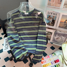 批发实拍条纹长袖t恤女春秋薄款新款韩版潮圆领上衣<b class='q'>大码</b>女装200斤