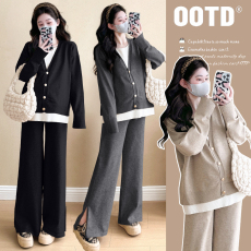 批发实拍现现~孕妇装2026春季新款时尚宽松大码假两件针织毛衣套装