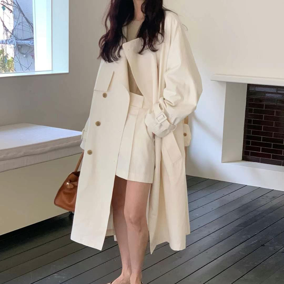 크기 있음 업데이트 ins 보 주님 섹션 아름다움 다시 바람의 소리 가스 필드 up 소녀 분말 이중 버튼 폴로 칼라 길다 바람막이