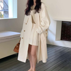 批发尺寸已更新 INS博主款 美又飒~气场up少女粉<b class='q'>双排扣</b>翻领长风衣