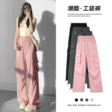 批发现货美式工装裤女设计感抽绳嘻哈宽松束脚阔腿垂感慵懒长裤#2131