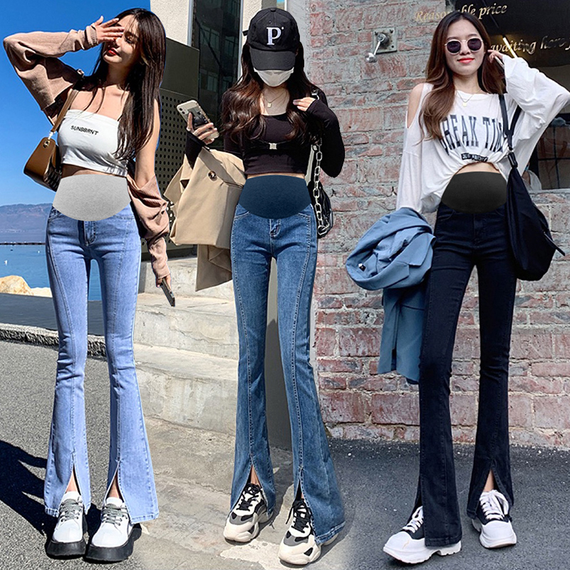 임산부 바지 봄과 가을 외출용 가을 봄 얇은 스타일 나팔 청바지 아니요 르 배 임신 기간 복부 지지 긴 바지