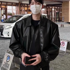 批发网图 凯美拉有垫肩 美式复古高级皮衣外套男新款痞帅韩系机车夹克