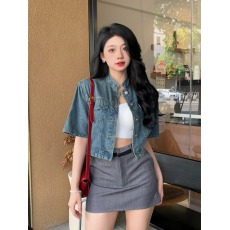 批发实拍百搭休闲薄款浅色牛仔外套女2026<b class='q'>春</b>夏修身显瘦短袖坎肩外搭