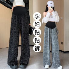 批发2026孕妇裤网红新款高腰烫钻阔腿运动裤潮秋冬外穿拖地休闲裤同款
