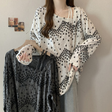 批发实拍 <b class='q'>大码</b>女装胖MM 慵懒风做旧美式复古BF宽松遮肉露肩T恤