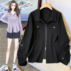 批发实拍2024秋季新款大码女装韩版胖妹妹长袖休闲拉链衬衣