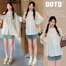 批发实拍新款2026高品质孕妇春装甜美圆领宽松长袖娃娃衫绣花减龄上衣