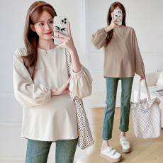 批发2026实拍新款孕妇<b class='q'>春</b>季设计感软糯甜美减龄灯笼袖T恤宽松卫衣