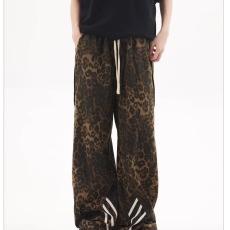 批发夏季薄款豹纹牛仔裤男直筒休闲潮牌高街日系复古痞帅美式嘻哈裤子