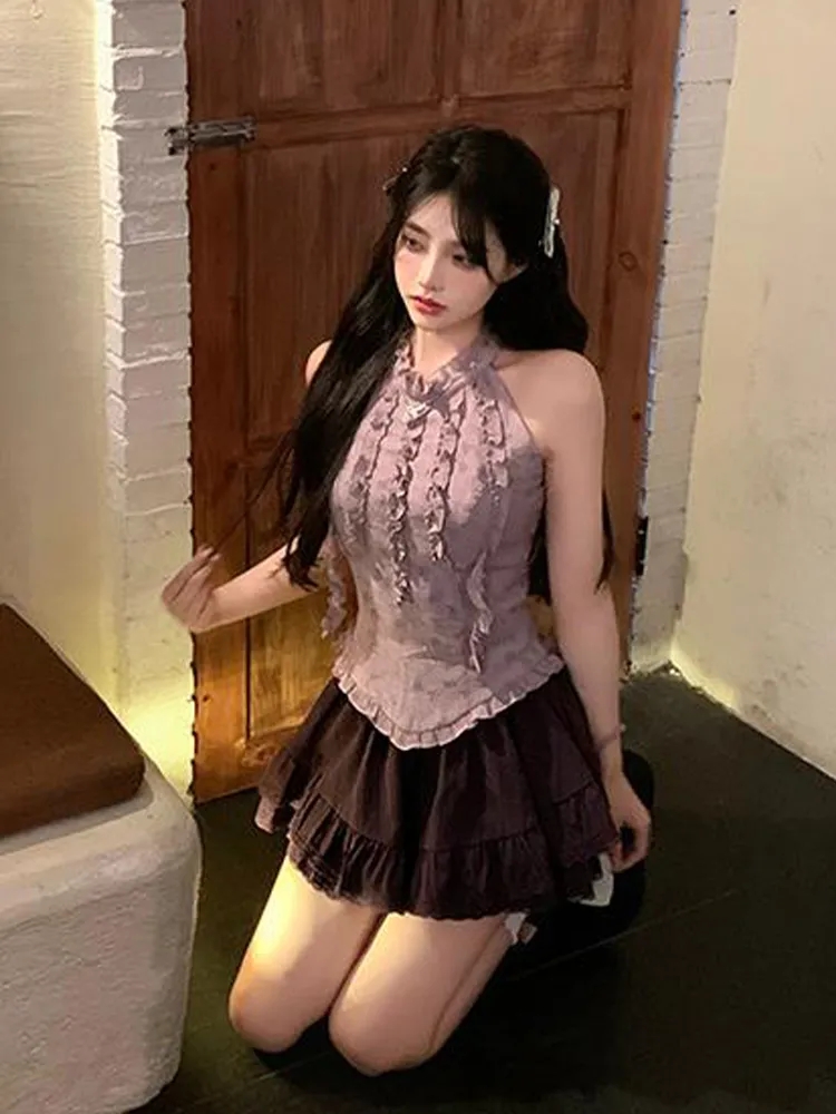 PF19546# 夏季新款甜美风修身收腰设计感上衣显瘦半身裙女裝貨源服裝批發