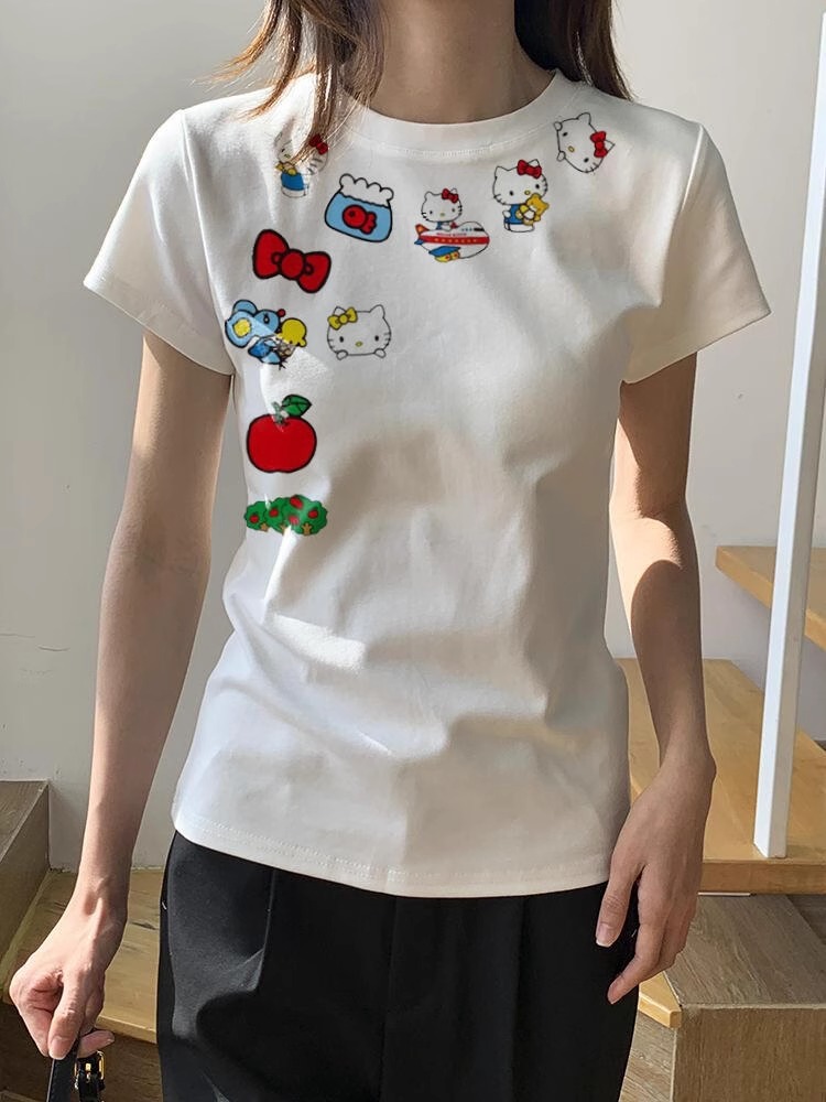 高质量纯棉印花辣妹修身款短袖t恤女 服裝批發女裝批發服飾貨源 服裝批發女裝批發服飾貨源