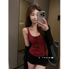 批发莫代尔人棉 高级感双肩带小吊带上衣女打底短款美背背心外穿潮