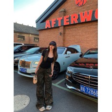 批发复古迷彩牛仔阔腿工装裤女美式辣妹高腰显瘦<b class='q'>休闲</b>长裤潮