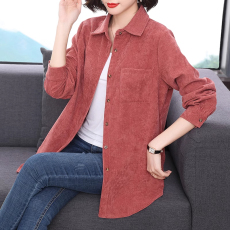 批发2024秋季新款中长款灯芯绒衬衫女士长袖衬衣妈妈洋气宽松薄外套