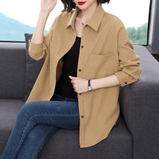 批发2024年新款宽松韩版中长款长袖上衣初秋麂皮绒衬衫外套女春秋薄款