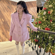 批发尺寸已更新小香风温柔甜美淑女西装领收腰显瘦连衣裙毛呢外套大衣