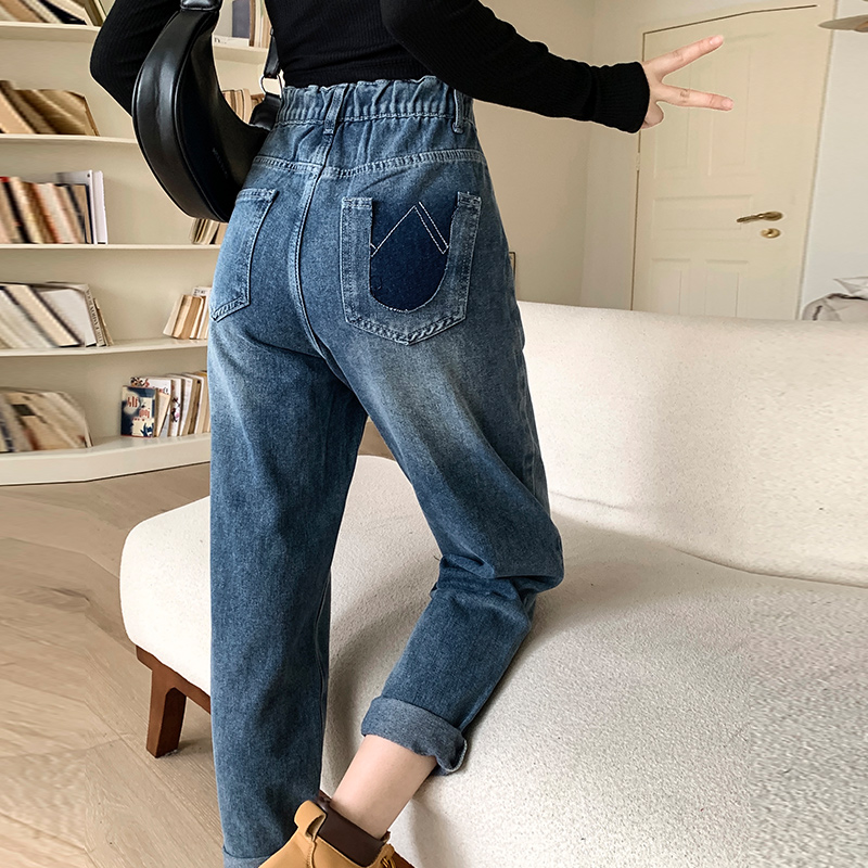 MY12093# 大码女胖mm新款小个子老爹牛仔裤高腰九分萝卜哈伦裤女裝貨...