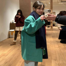 批发尺寸已更新 秋冬保暖翻领口袋毛呢外套简约休闲宽松型<b class='q'>大衣</b>