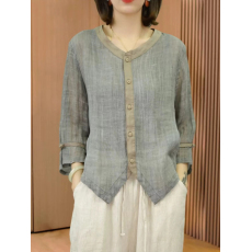 批发夏装复古苎麻衬衫女棉麻衬衫新款宽松显瘦上衣气质亚麻小衫大码